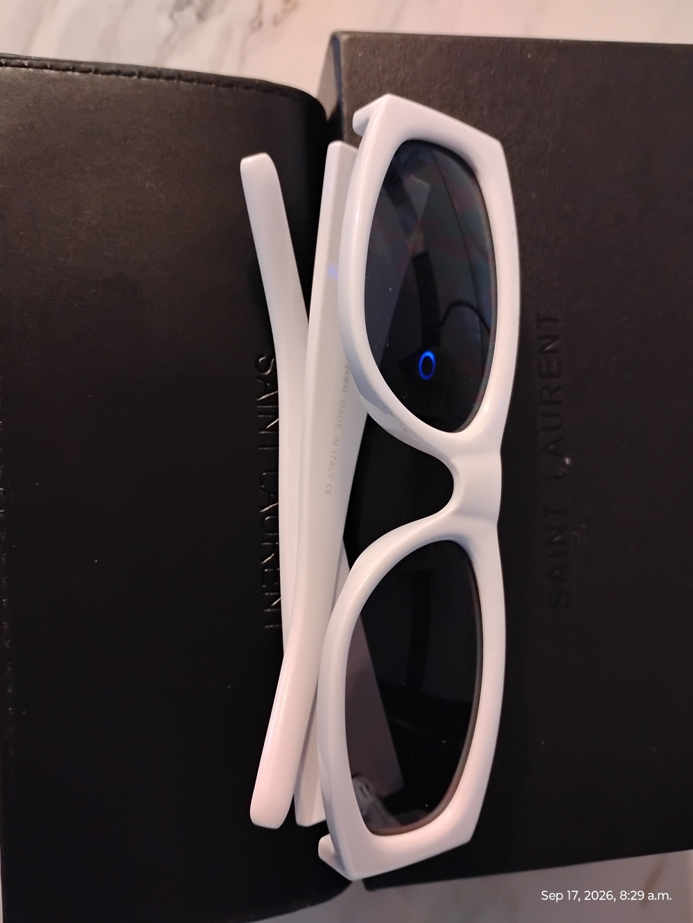 Yves Saint Laurent White Sunglass-Style Smart Glasses with Black Lenses